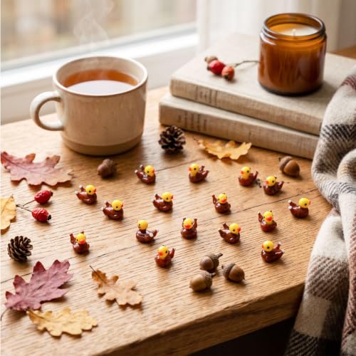 Image of JUNEBRUSHS 50 Pcs Thanksgiving Mini Resin Turkey Ducks Fall Figurines