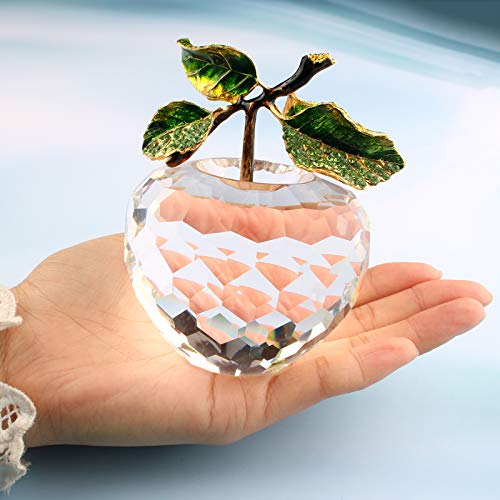 Xinkulas Faceted Crystal Glass Apple Figurine Paperweight Enameled Rhinestone Leaves Blessing Apple Statue 3.5 Inches (Enamel Leaves) #TOP4