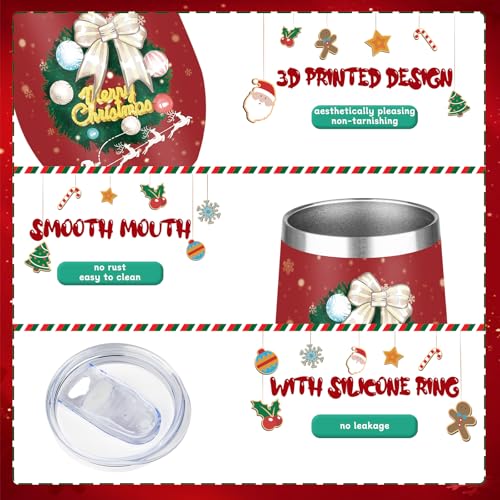 Image of MEZMUT Christmas Wine Tumbler Unique Mom Christmas Gifts for Women Her 12oz Stainless Steel Wine Glass Christmas Cups Insulated Tumblers with Lids&Straws Double Wall Vacuum Coffee Tumbler Mugs
