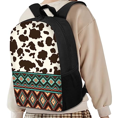 Cute Backpack for Girls 17 Inch Bookbag Comfy Padded Lightweight Brown Tribal Aztec Cow Backpacks for Girls Kids Student Personalized Durable Large Capacity Travel Daily School Bag2
