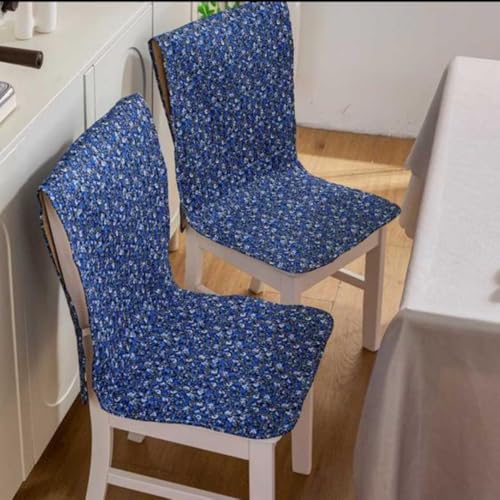 Image of HOMETHREADS Premium Cotton Chair Cover Set | Soft & Comfortable Seat Covers with Anti-Skid Non-Slip Backing + Waterproof Dining Table Cover (140x180 cm) (Black Blue, 4 Chair Covers + 1 Table Cover)