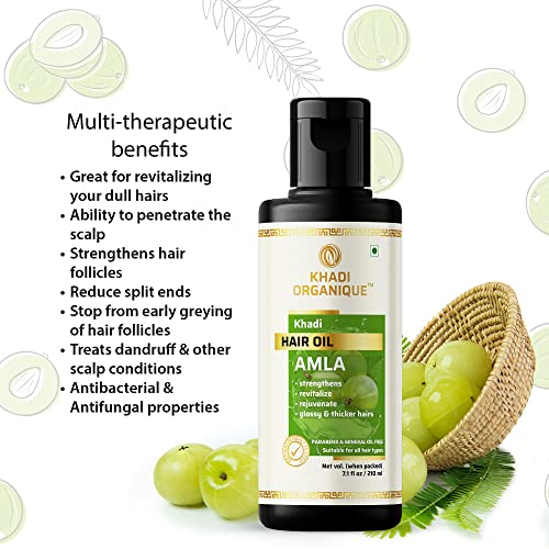 Image of Khadi organique Amla Hair Oil Without Mineral Oil Restores Shine & Softness - 210ML