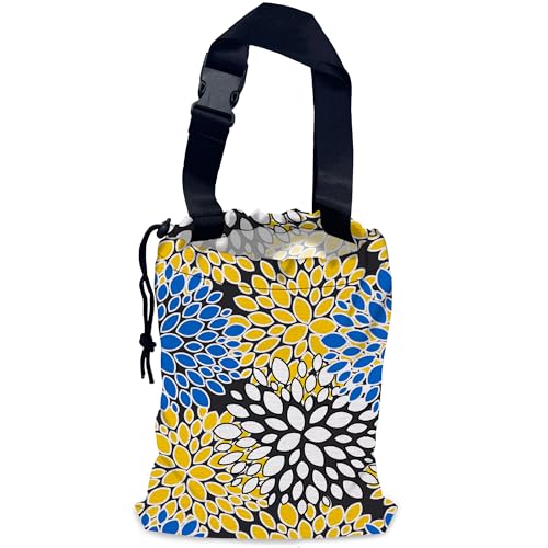 Image of Chrysanthemum Car Trash Bag,Aster Flowers Hanging Drawstring Car Garbage Bag,Waterproof Canvas Car Back Seat Organizer with Adjustable Buckle,for Vehicles,SUVs,Camping,Road Trips