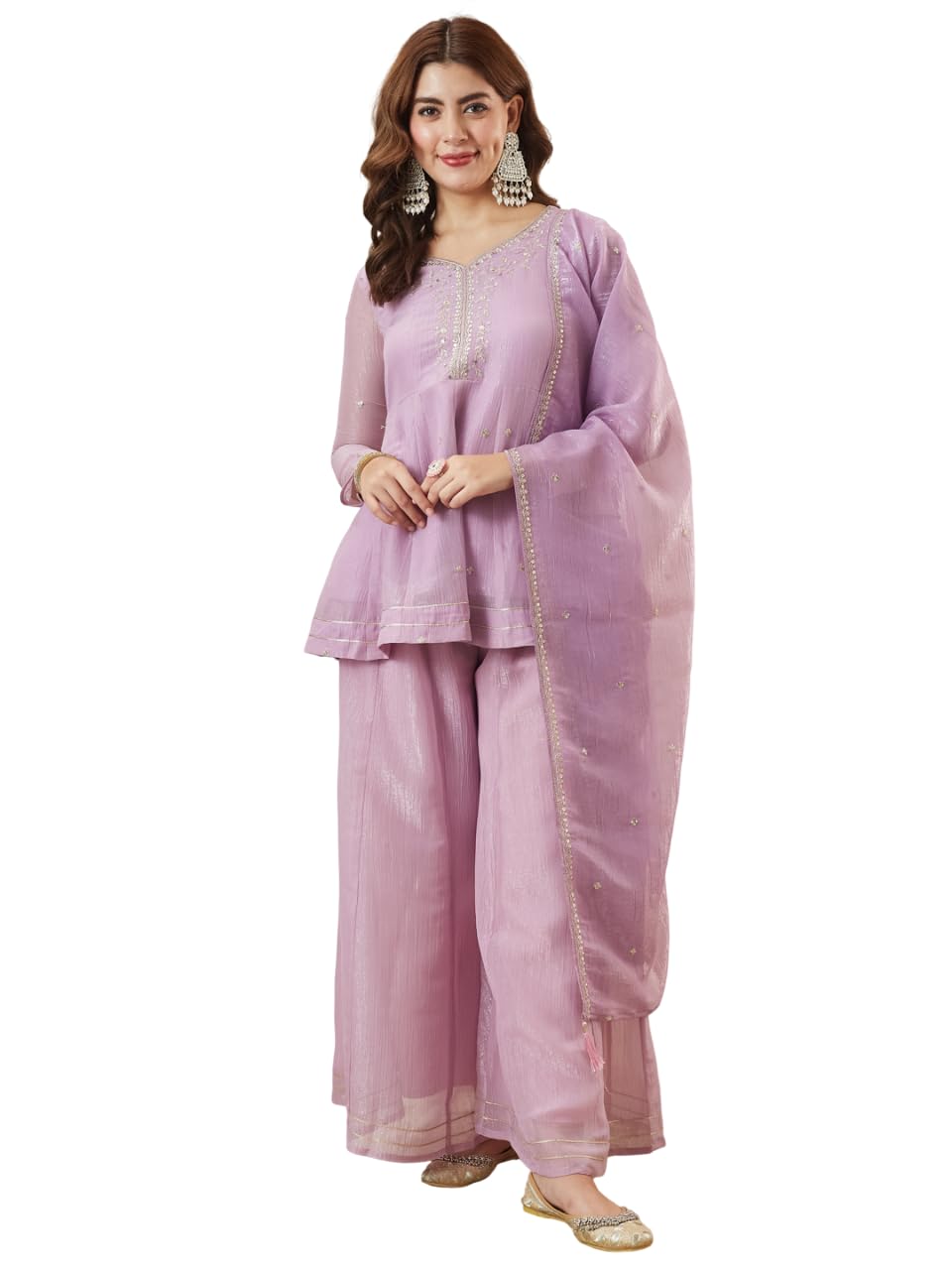 mokosh Women’s Silk Embroidered Kurta Sharara Set with Dupatta | Haldi, Wedding and Party Ethnic Sharara Suit Set-picture-0