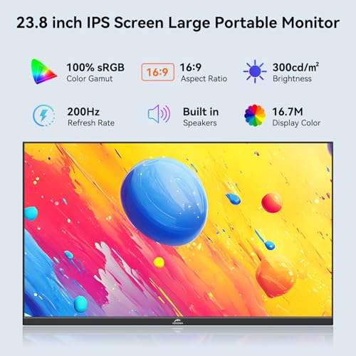 Image of Kenowa 23.8 inch Large Portable Monitor 200Hz FHD 1080P IPS Freesync USB-C HDMI External Gaming Monitor with Dual Speakers Adjustable Stand, Second Display for Laptop Phone PC Computer Mac Xbox PS4