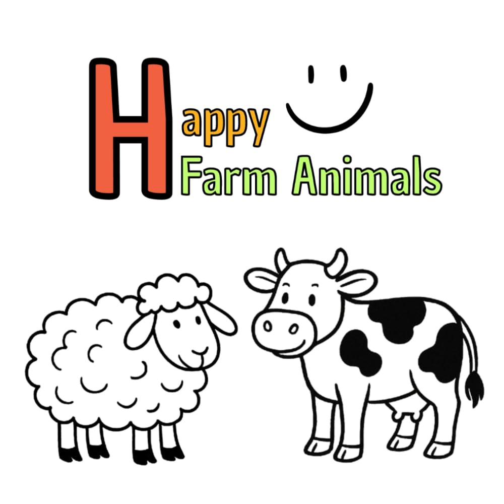 Happy Farm Animals: Cute & Fun Farm Animals Coloring Book for Toddlers and Preschoolers Ages 2–5