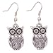 Tibetan Silver antique latticed pattern owl Ear Wire Hook Dangle Earrings