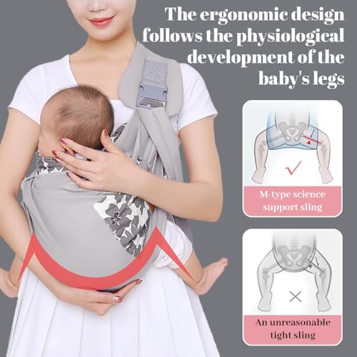 Lvjkes Tragetuch baby neugeboren, Tragetuch baby, Multifunktionale kindertrage, Einstellbar, Tragbar, für Babys von 0 bis 36 Monaten, Kleinkinder mit einem Gewicht bis 20 kg (Blume Grau)