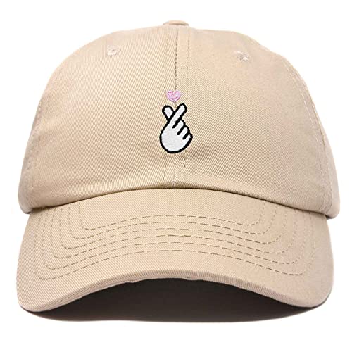 Dalix Kpop Korean Love Finger Hand Heart Hat Son Hatu Womens Embroidered Baseball Cap Khaki #TOP28