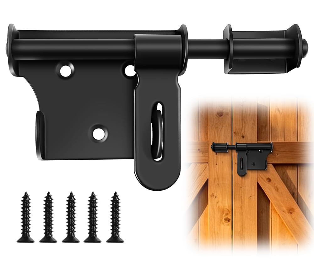 MIVITOOM Sliding Latch Bolt Lock, Secure Gate Locks for Outdoor Wooden Gates Garden Shed Locks, 6-Inch Stainless Steel Matte Black