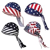 HFZRZFH 4-Pack Do Rags/Dew Rags for Men & Women – Sweat-Wicking, Adjustable, Patriotic, UV Protection