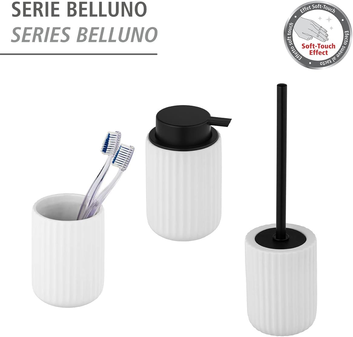 WENKO Belluno White Ceramic Toilet Brush Holder, 11,5 x 42 x 11,5 cm