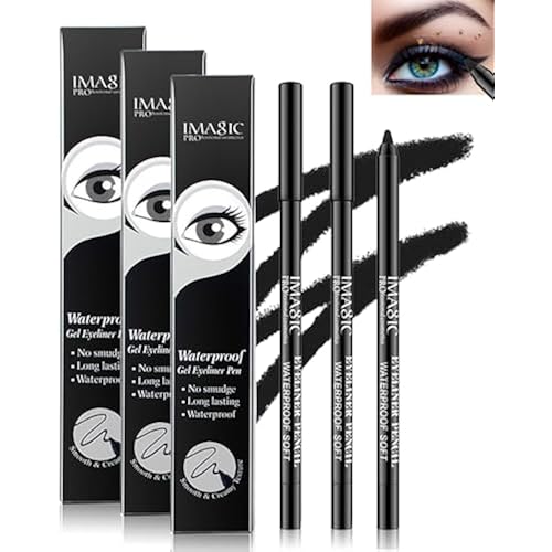 3 Pcs Matte Black Waterproof Smudge-proof Gel Eyeliner Pencil,Fade-Proof Eye Liner Water Line Pencil,Cat Eye/Smoky Eye Makeup Pen,Waterline Gel Eye Liner,Thanksgiving Makeup Gift Set for Women Girl
