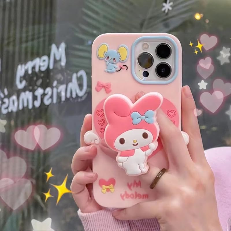 Image of COVERLY Cute 3D My Melody Cinnamoroll Cartoon Case,Full Protective Case Kawaii Adorable Kitty Pink Bunny Pop Case Holder Silicone Fashion Aesthetic Cover for Apple iPhone 15 Pro Max