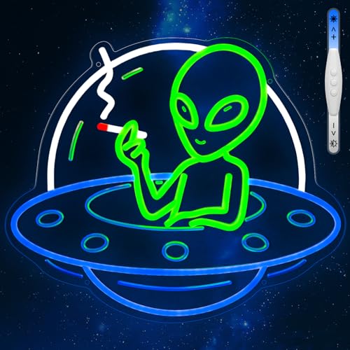 Image of Alien Neon Signs for Wall Decor, UFO Neon LED Signs Light for Man Cave, USB Dimmable Alien LED Light for Bar Party Birthday Christmas Gift (UFO Alien)