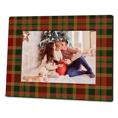 5" X 7" Vintage Photo Wooden Picture Frame -Red and Green Plaid Wooden Picture Frame, Classic Wooden Picture Frame Gift for Home, Farmhouse Home and Office Desktop Display (Horizontal) - A16 Cover