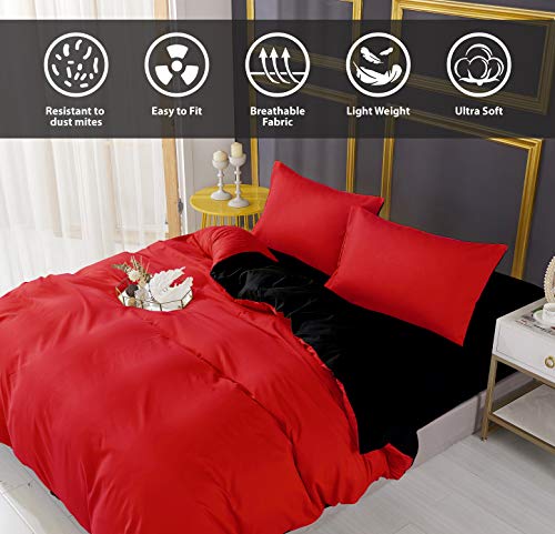 Adam's 4PC Duvet Cover Quilt Cover Complete Bedding Set Reversible Extremely Soft & Durable Comforter Cover Anti Allergic Microfibre Cover With Free Fitted Sheet Included Red Black Double - Image 9