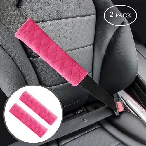 Image of Amooca Soft Auto Seat Belt Cover Seatbelt Shoulder Pad Cushions 2 PCS for a More Comfortable Driving Universal Fit for All Cars and Backpack Watermelon Red