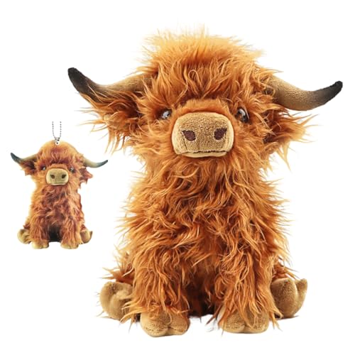 ZOOMPIL Hochlandkuh Plüschtier, 25cm Hochlandkuh Stofftiere, Cartoon Kuh Schlüsselanhänger, Stofftier Figur Spielzeug Rind, Kuschel Langhaar Stier SpielzeugSpielzeugpuppe Plüschtier für Kind