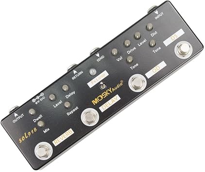 Multi Effects Pedal Guitar Processor with Distortion Delay Reverb Overdrive Loop True Bypass for Electric Guitar Live Performance Black 230x65mm