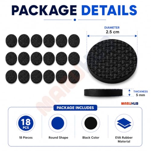 Image of MaruHub 18 Pcs Self Adhesive Furniture Pads 2.5 x 2.5 cm Round EVA Rubber Chair Leg Protectors, Floor Scratch Protector, Anti Slip Furniture Cushion Pads for Table, Sofa, Cabinet, Bed & Stool, Black