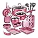 NutriChef Metallic Nonstick Ceramic Cooking Kitchen Cookware Pots and Pan Baking Set with Lids and Utensils, 20 Piece Set, Marron Pink