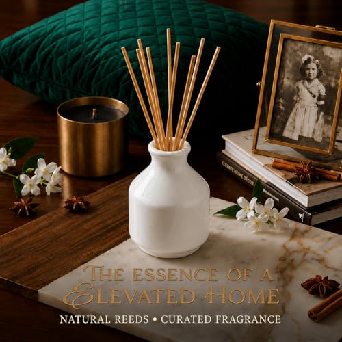 Image of Pure Source India Elegant Ceramic Reed Diffuser Pot - Decorative Aroma Diffuser Vase for Living Rooms, bedrooms, bathrooms, Offices, and entryways (White)