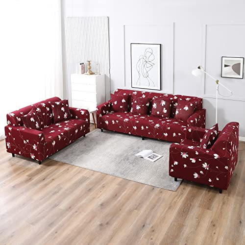 Image of HOKIPO Stretchable Cushion Cover for Sofa 16x16 Pack of 4, Wine Red Flowers (AR-4098-D11*4)