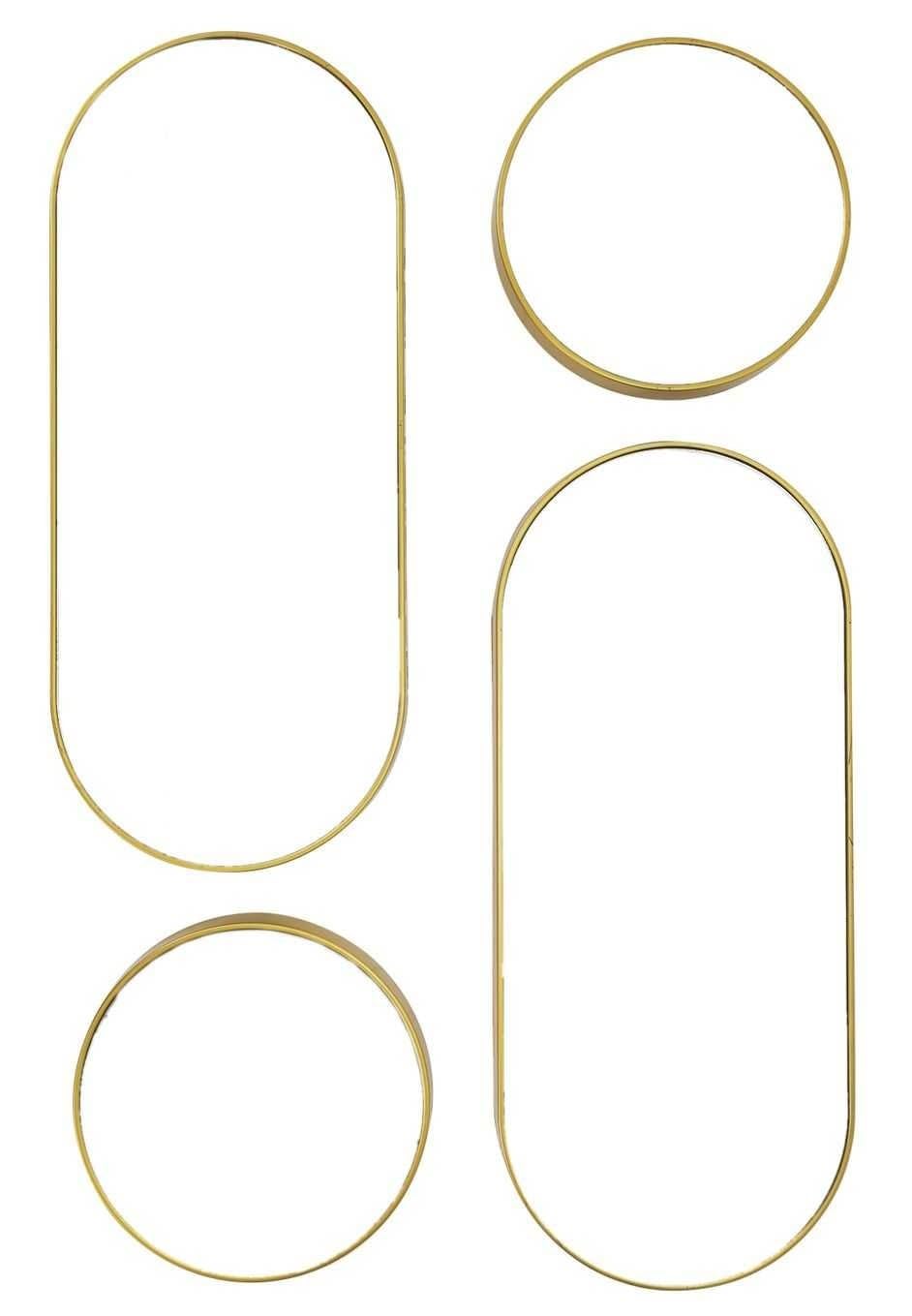 Set di 4 specchi dorati per montaggio a parete, rotondi, moderni, decorazione per soggiorno, corridoio, camera da letto, decorazione da parete in stile glamour