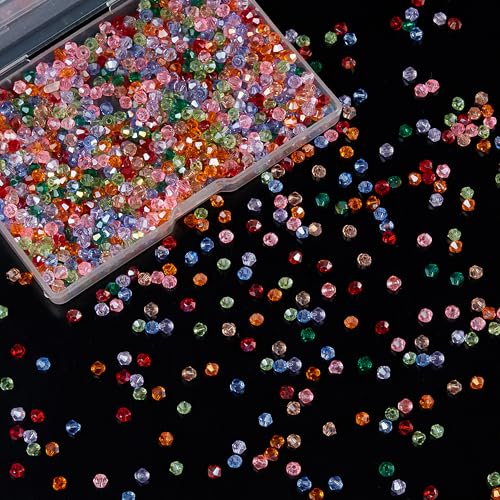 Laopottbeads 1200PCS 3mm Bicone Crystal Glass Beads for Jewelry Making Sparkling Mini Beads for Suncatchers DIY Bracelets & Craft Projects (Multicolored)