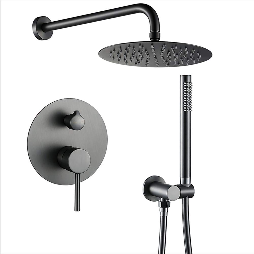 Juego combinado de ducha gris con cabezal de acero inoxidable efecto lluvia y ducha de mano
