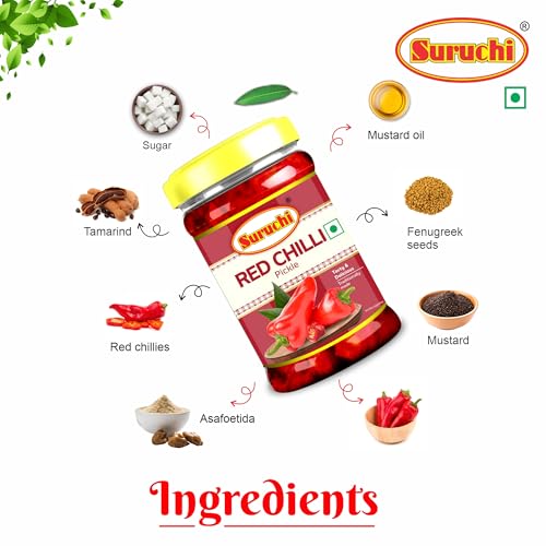 Image of Suruchi Red Chilli Pickle - 100g | Lal Mirchi Ka Achar | Chili Pickle | Ready to Eat Chilly Pickle | Authentic North Indian Flavour | Pure & Natural Ingredients (Pack of 1)