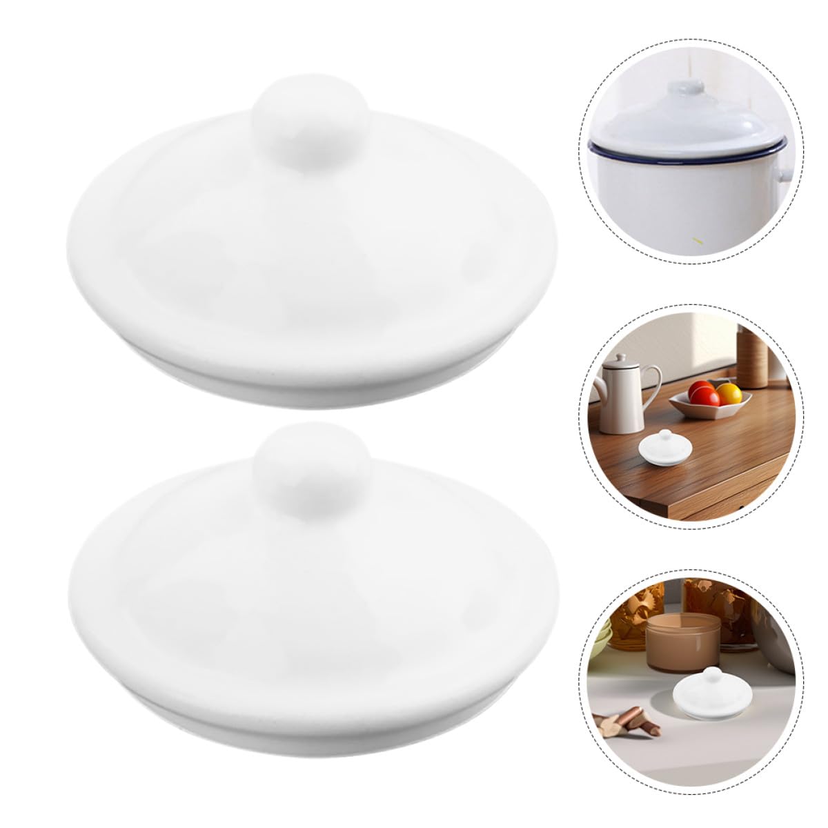 Generico Set 5 Copritazza Smaltati Rotondi in Ceramica, Coperchi per Tazze da Tè e Acqua, Accessori per Bicchieri da Caffè, Ricambi Riutilizzabili per Casa e Ufficio