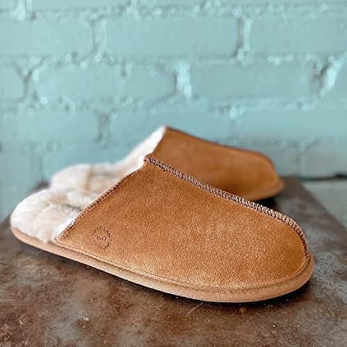Dearfoams Mens Genuine Suede Closed Toe Scuff Slipper, Chestnut, 9 Us #TOP5