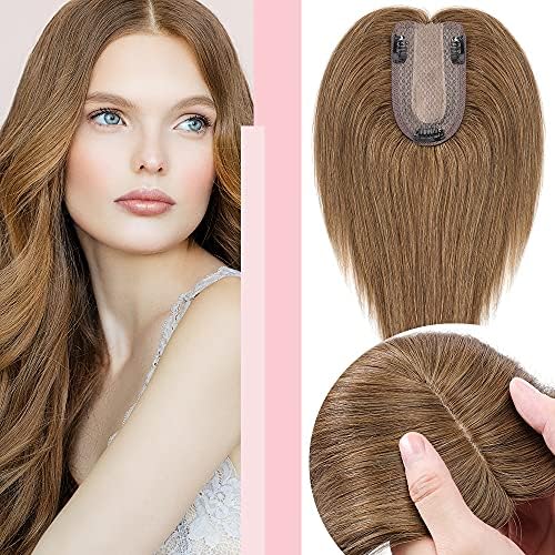 Hair Toppers for Thinning Hair Women Real Hair - MIDDLE SILK BASE (2.5*9cm) Clip in Toupee Crown Hair Piece (#02 Dark Brown, 10 Inch)