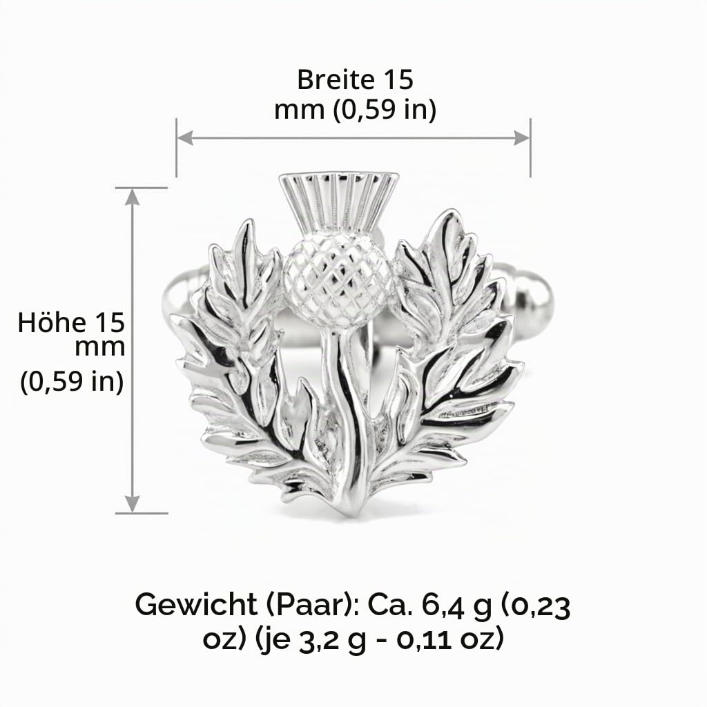 Alexander Castle 925 Sterlingsilber Manschettenknöpfe mit Schottischer Distel für Herren – Schottische Manschettenknöpfe mit Schmuck-Geschenkbox – 15 mm x 15 mm