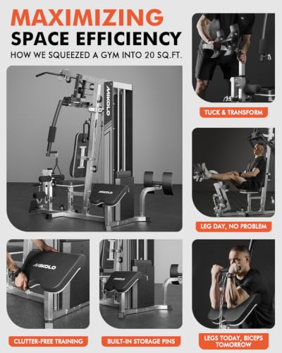 Image of Mikolo Home Gym, Workout Station with 150LBS Weight Stack, Multifunctional Home Gym Equipment, Exercise Equipment for Full Body Strength Training