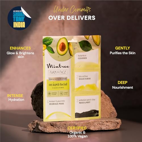 Image of Mintree Avacado Brightening Home Facial Kit for De-Tan, Skin Radiant Glow & Intense Hydration with Korean Sheet Mask Collagen and European Peat Clay | Anti-Aging Skincare Facial kit for Women & Men for Glowing Skin