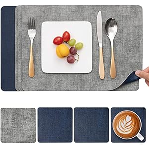 Myir Jun Abwaschbare Platzsets 4er Set Grau Blau