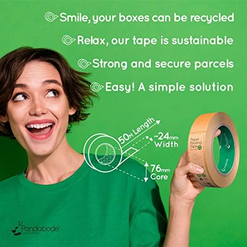 Paper Packing Tape 24mm x 50m Strong, Sticky, Recyclable Brown Kraft Paper | 1/3/6/12 Eco Essentials for Parcel Packaging, Moving and Multi-use | 50 Metre Rolls (12)