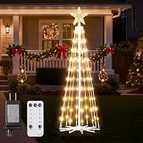 LED Christmas Cone Tree Light with Remote, 4 Feet 110 LED Outdoor Lightshow Christmas Tree with Star Topper, Dimmable Artificial Christmas Tree for Porch Yard Patio Indoor Decorations, Warm White