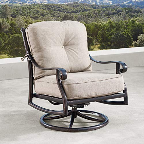 Oakland Living Azcanyon-Cabos-5Pc-Ac Aluminum 48 In. Rectangular Table Four Deep Swivel Rockers, Fire Beads, Lid And Fabric Covers Patio Furniture Set, Antique Copper #TOP6