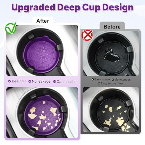 Image of SINGARO Car Cup Holder Coaster, Silicone Cup Holder Insert, Universal Non-Slip Cup Holders, Car Accessories Interior for Women and Man 4 Pack Purple