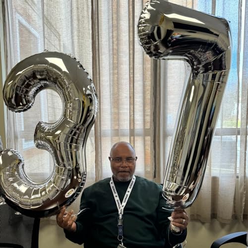 Image of Silver 7 Balloon, Number Balloons 40 Inch, 7th Birthday Decorations, Silver Party Decoration for Women Men, Number 7 Balloon
