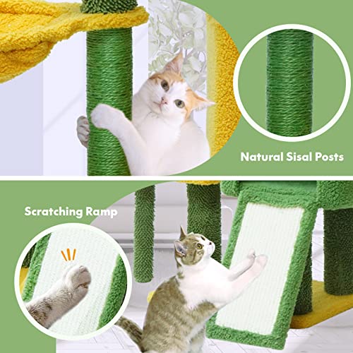 Bypass Cat Tree 33.46 Inches Cactus Cat Tower With Large Padded Top Perch Sisal Covered Scratching Post Cozy Condo And Hammock And Fluffy Balls For Indoor Cats #TOP2