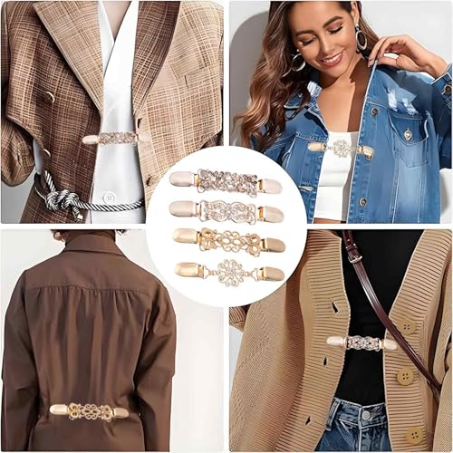 Image of 4PCS Cinch Clip for Shirt, Golden Brooch for Women, Cloth Adjustable Clip, Dress Clip for Adjusting, Sweater Clips Cinch Clips