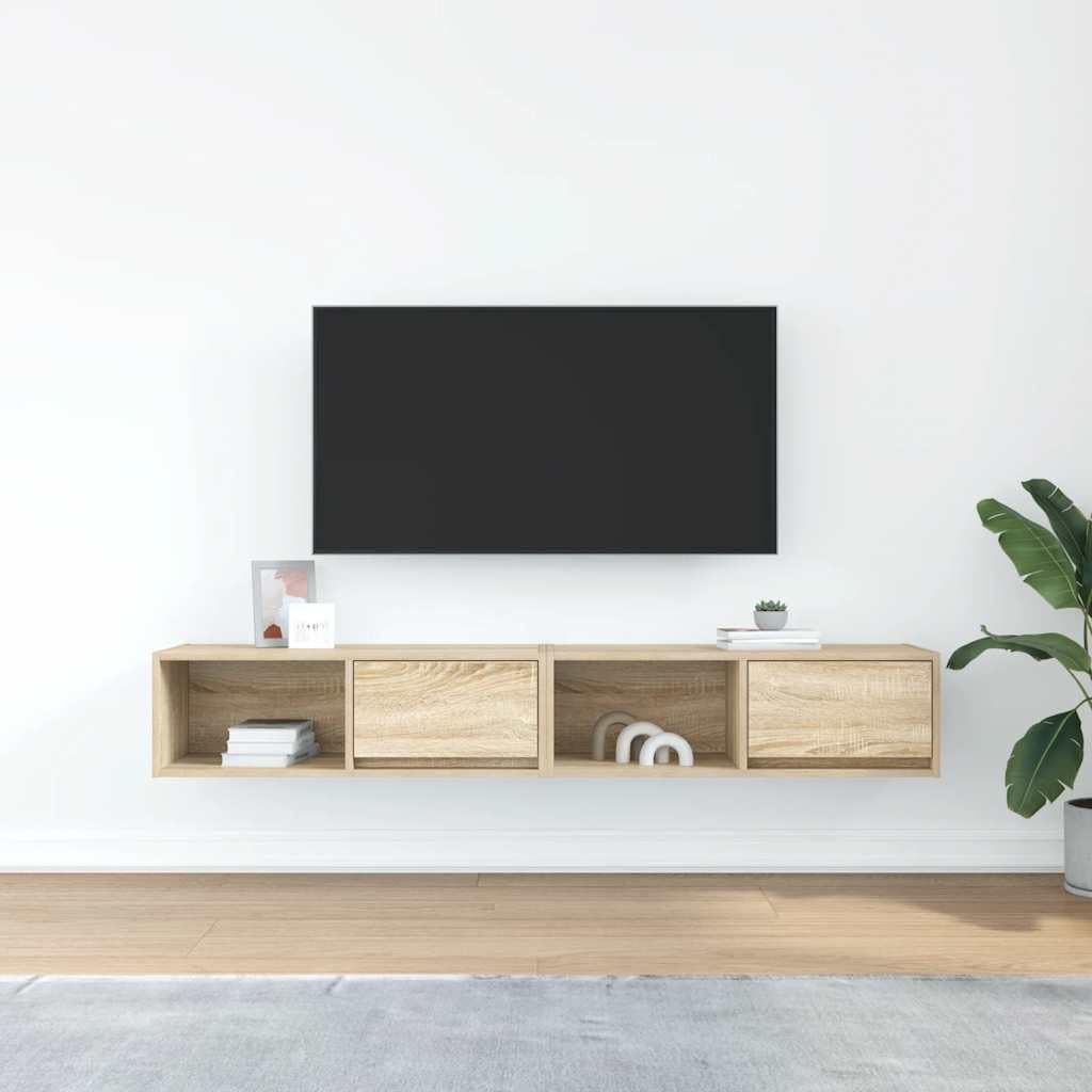 Szafki RTV 2 szt. Dąb Sonoma 80x31x25,5 cm Drewno klejone Wandmontage TV-Schrank Medienmöbel Set mit Schublade und Regal 60 kg Belastbar