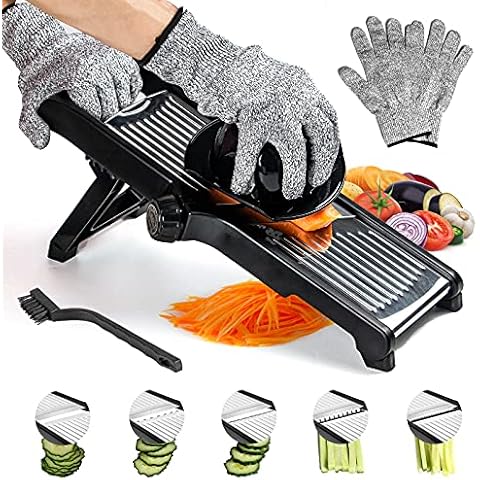 Labeol Adjustable Mandolin Slicer Professional 3 in 1 Stainless Steel Food Slicer Multi Functional Vegetable Chopper Vegetable Potato Onion Cheese Julienne Slicer with Safety Gloves Cover