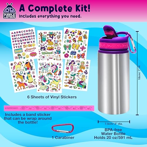 Purple Ladybug Decorate Your Own Water Bottle for Girls Craft Kit with Tons of Fun On-Trend Stickers - BPA Free, Kids Water Bottle - Great Girl Gift Idea, Fun Creative DIY Kids Arts & Crafts Activity,Rhinestone