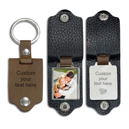 RSQGT Personalized Custom Leather Keychain with Picture, Customized Photo Keychains, Ideal Gift for...